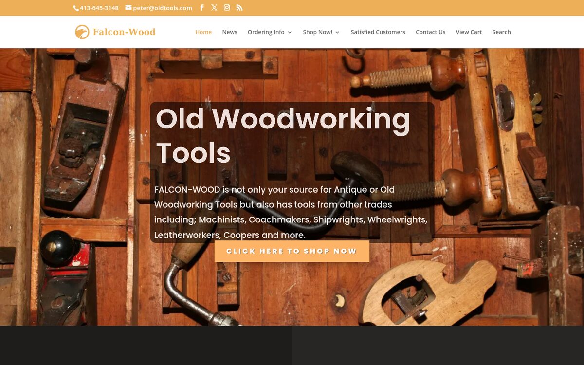 OldTools.com Falcon-Wood antique tools ecommerce website by Precision Web Hosting