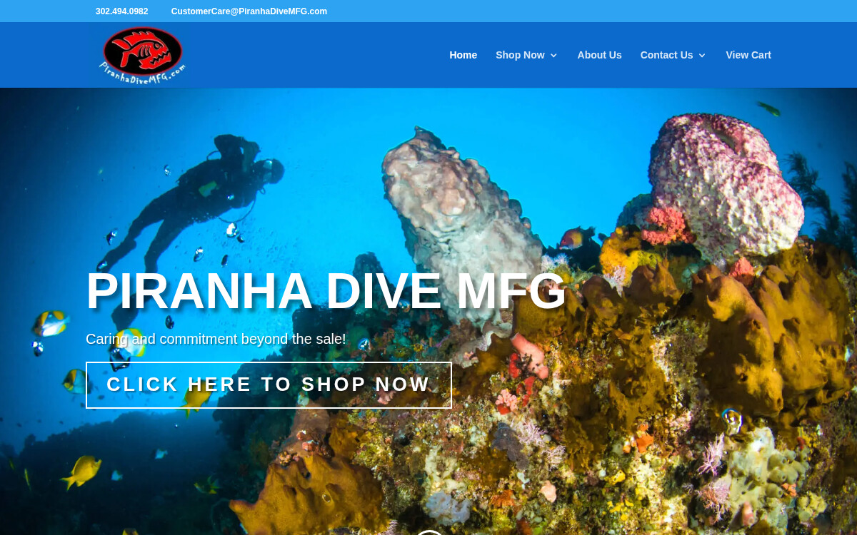 Piranha Dive MFG scuba ecommerce website by Precision Web Hosting