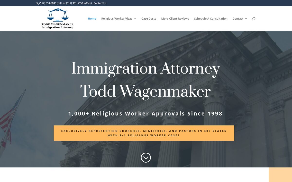 Todd Wagenmaker religious worker visa immigration attorney WordPress website by Precision Web Hosting