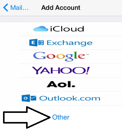 iPhone Add Account screen with Other selected