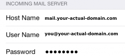 iPhone IMAP Incoming Mail Server settings with mail. host name and full email username