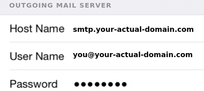 iPhone Outgoing Mail Server settings with smtp. host name